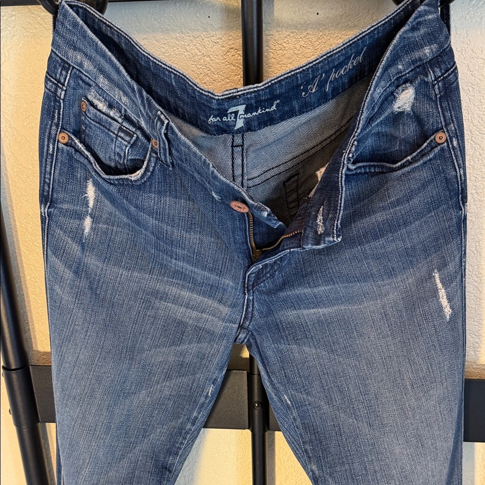 7 For All Mankind Distressed Skinny Jeans in Blue